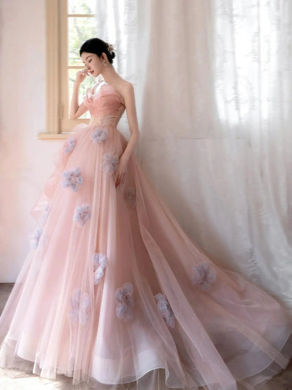 Prom Dresses 2025 to impress Pink Strapless Tiered Ruffled Formal Gown with Beaded Bodice & 3D Flower Bottom – Style 25301-vigocouture-vigocouture