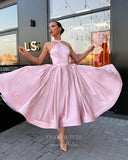 Short Prom Dresses 2025 Pink Tea-Length Prom Dresses Halter Neck Satin Homecoming Dress 21807-Prom Dresses-vigocouture-Pink-US2-vigocouture