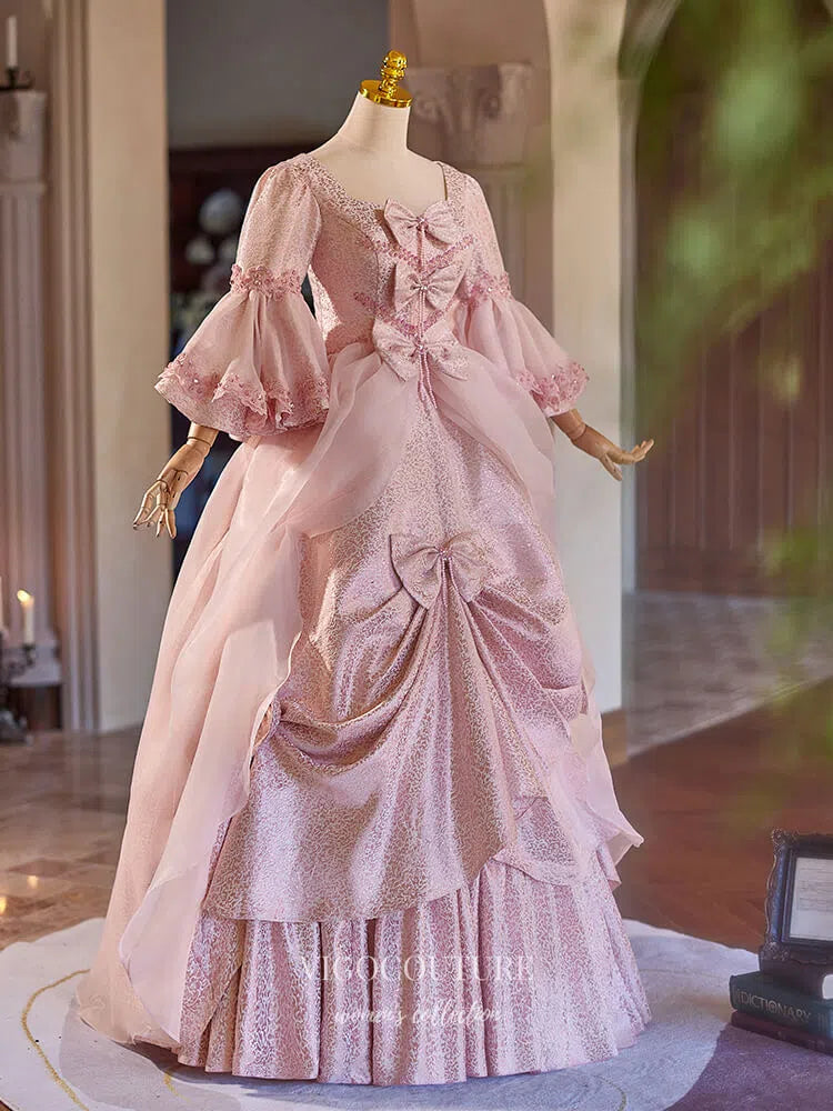 Pink Tiered Bow-Tie Vintage Princess Dress Puffed Sleeve Quinceanera Dresses 25042 Pink / 18W Pink Tiered Bow-Tie Vintage Princess Dress Puffed Sleeve Quinceanera Dresses 25042 Pink / 18W