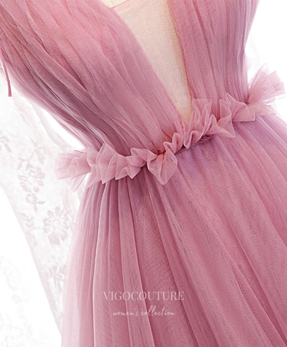 Prom Dress 2025 Pink Tulle Prom Dresses Spaghetti Strap Evening Dress 21824-unique elegant Prom Dresses-Pink-US2-vigocouture