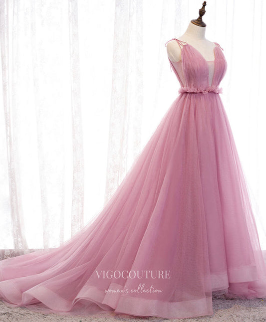 Prom Dress 2025 Pink Tulle Prom Dresses Spaghetti Strap Evening Dress 21824-unique elegant Prom Dresses-Pink-US2-vigocouture