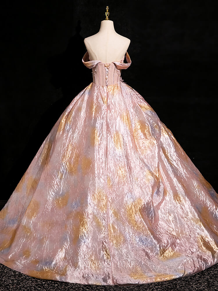 Pink Wrinkled Prom Dresses Shimmering Off the Shoulder Quinceanera Dre ...