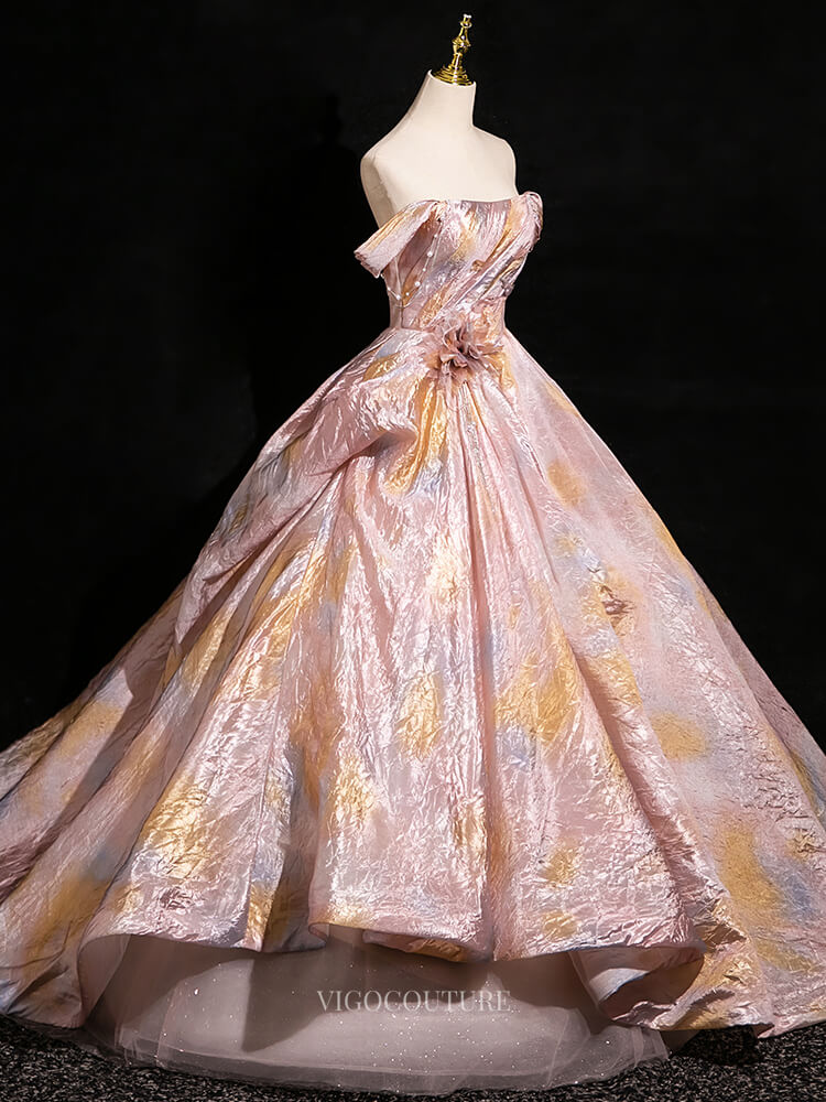 Pink Wrinkled Prom Dresses Shimmering Off the Shoulder Quinceanera Dre ...