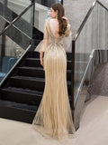 Prom Dress 2025 Plunging V-neck Mermaid Elbow Sleeve Beaded Prom Dresses 20090-unique elegant Prom Dresses-Gold-US2-vigocouture