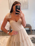 Prom Dress 2025 Pretty Dotted Tulle Prom Dresses Spaghetti Strap Formal Dress 24043-unique elegant Prom Dresses-Champagne-Custom Size-vigocouture