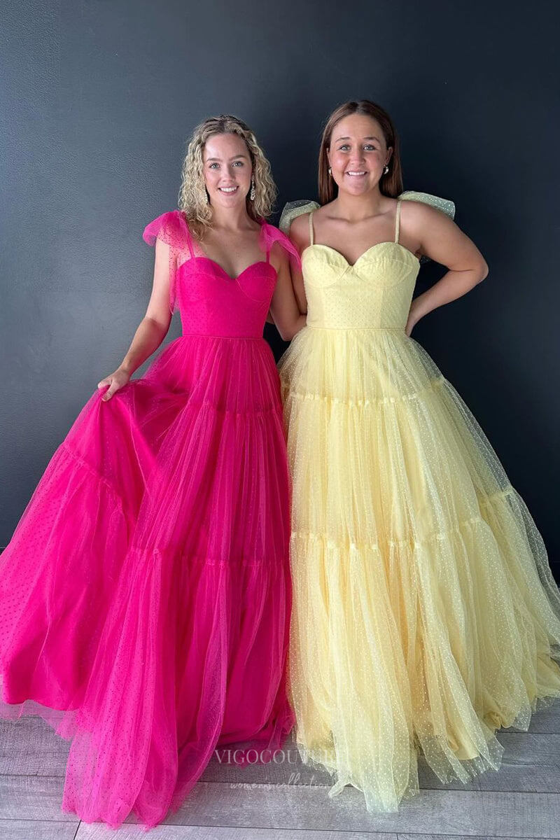 Prom Dress 2025 Pretty Dotted Tulle Prom Dresses Spaghetti Strap Formal Dress 24043-unique elegant Prom Dresses-Champagne-Custom Size-vigocouture