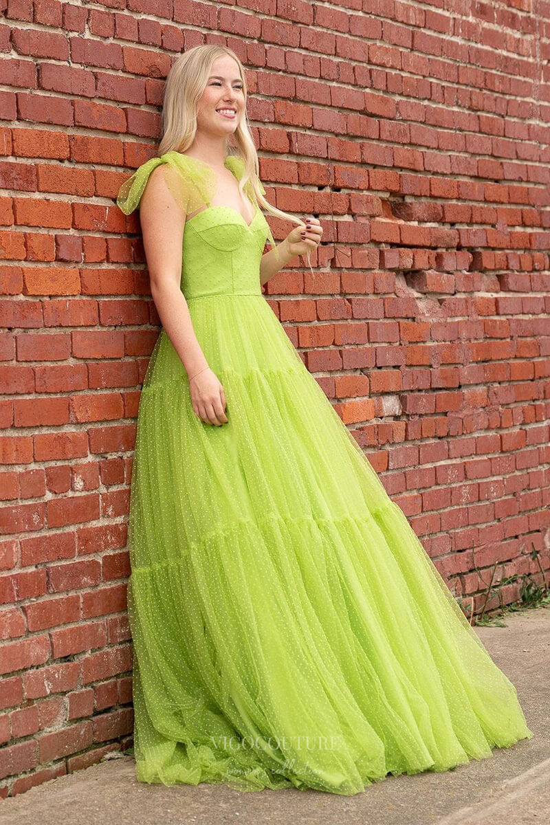 Prom Dress 2025 Pretty Dotted Tulle Prom Dresses Spaghetti Strap Formal Dress 24360-unique elegant Prom Dresses-Light Green-Custom Size-vigocouture