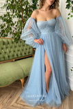 Prom Dress 2025 Printed Hearts Prom Dresses Long Puffy Sleeves Formal Dresses 21578-unique elegant Prom Dresses-Light Blue-US2-vigocouture