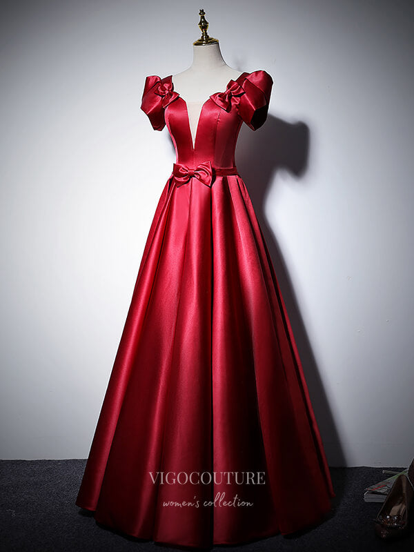 Prom Dress 2025 Puffed Sleeve Prom Dresses Plunging V-Neck Formal Dresses 21062-unique elegant Prom Dresses-Burgundy-US2-vigocouture