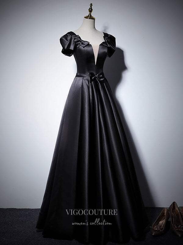 Puffed Sleeve Prom Dresses Plunging V-Neck Formal Dresses 21062 vigocouture Puffed Sleeve Prom Dresses Plunging V-Neck Formal Dresses 21062 vigocouture