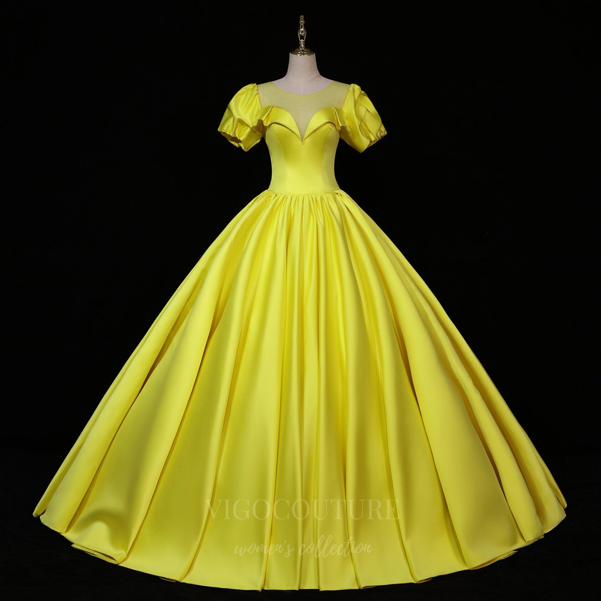 Prom Dress 2025 Puffed Sleeve Round Neck Prom Dress 20686-unique elegant Prom Dresses-Yellow-US2-vigocouture