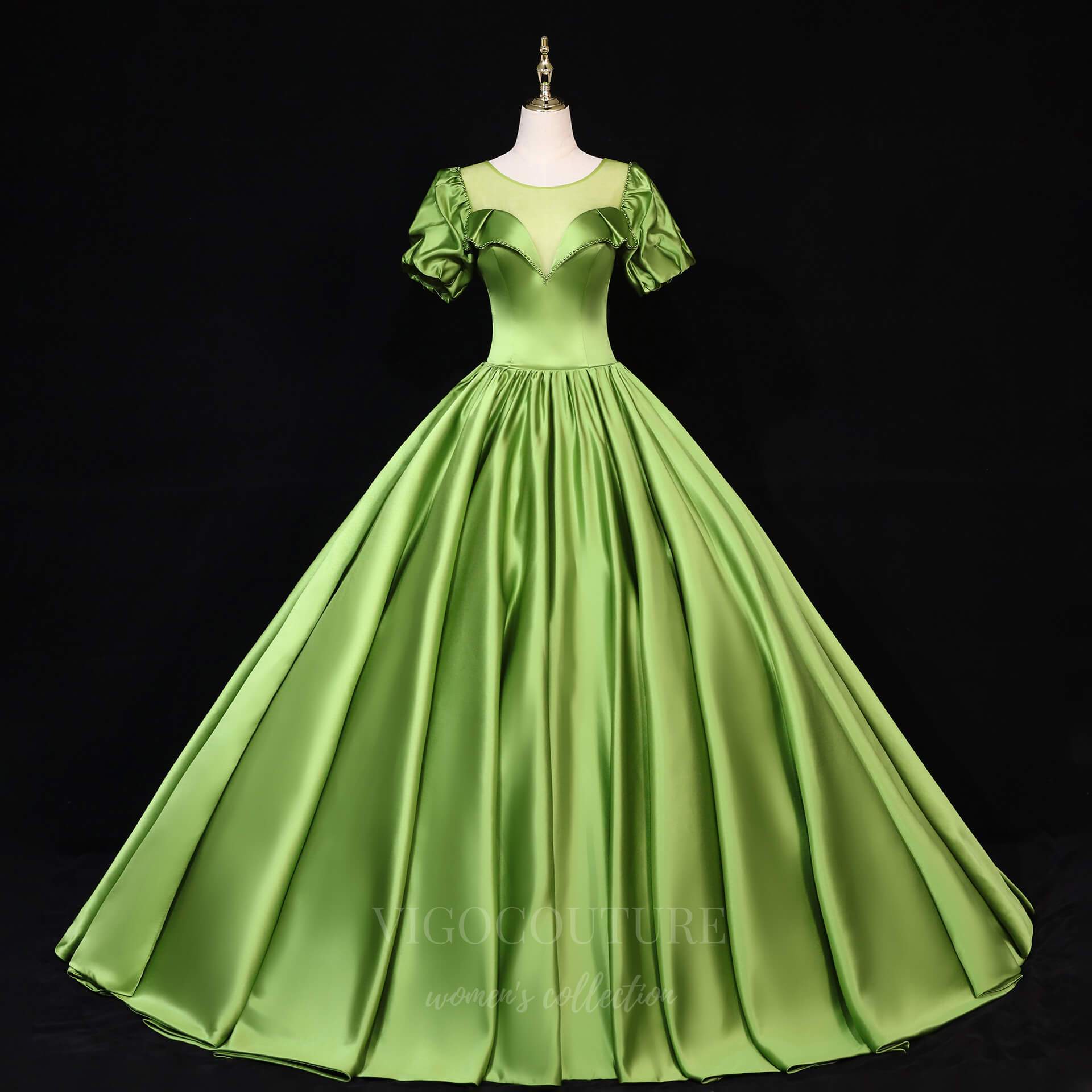 Puffed Sleeve Round Neck Prom Dress 20686 Green / US10 Puffed Sleeve Round Neck Prom Dress 20686 Green / US10