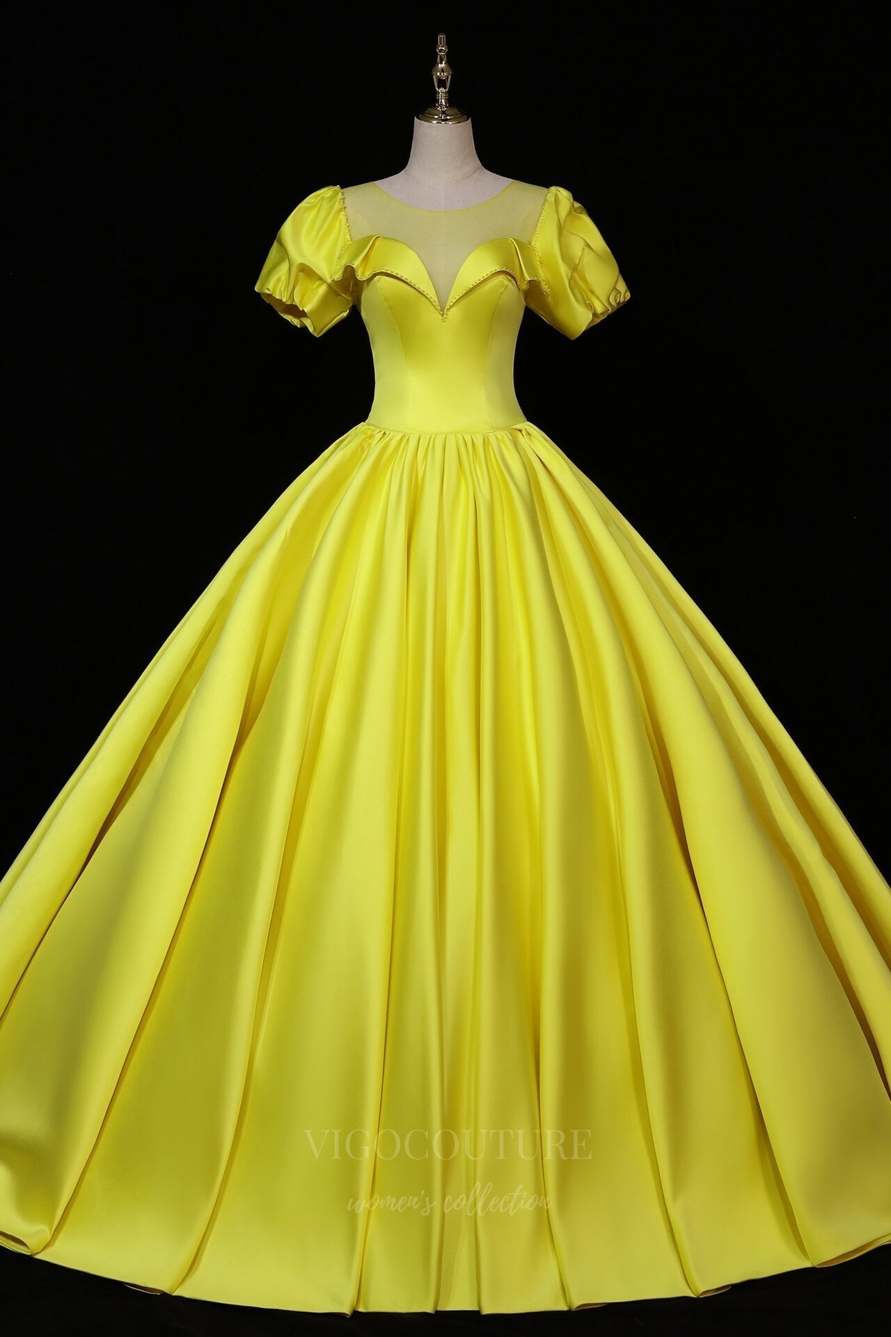 Prom Dress 2025 Puffed Sleeve Round Neck Prom Dress 20686-unique elegant Prom Dresses-Yellow-US2-vigocouture