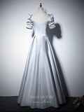 Prom Dress 2025 Puffed Sleeve Satin Prom Dresses Beaded Formal Dresses 21066-unique elegant Prom Dresses-Silver-Custom Size-vigocouture