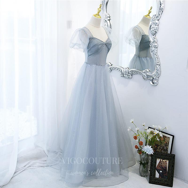 Prom Dress 2025 Puffed Sleeve Sparkly Tulle Prom Dress 20509-unique elegant Prom Dresses-Light Blue-US2-vigocouture