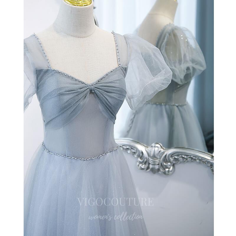 Prom Dress 2025 Puffed Sleeve Sparkly Tulle Prom Dress 20509-unique elegant Prom Dresses-Light Blue-US2-vigocouture