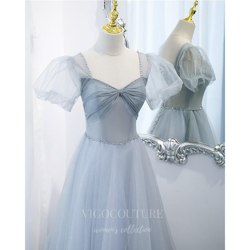 Prom Dress 2025 Puffed Sleeve Sparkly Tulle Prom Dress 20509-unique elegant Prom Dresses-Light Blue-US2-vigocouture