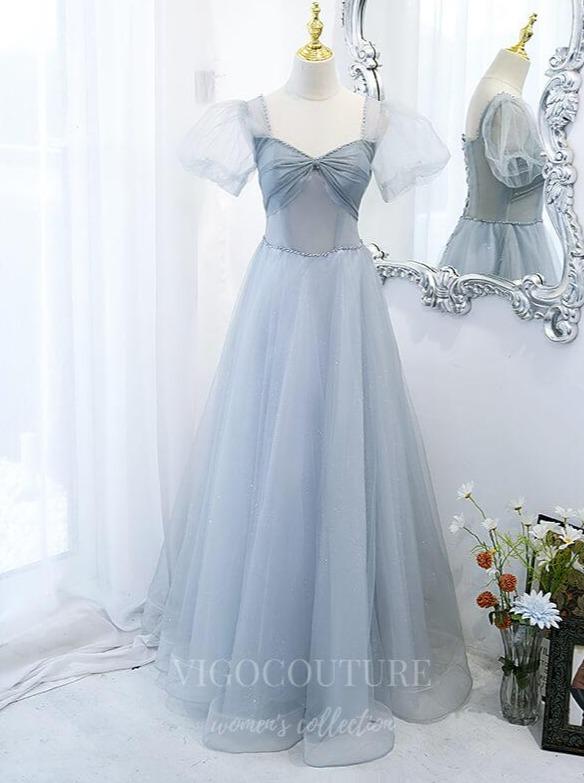 Prom Dress 2025 Puffed Sleeve Sparkly Tulle Prom Dress 20509-unique elegant Prom Dresses-Light Blue-US2-vigocouture