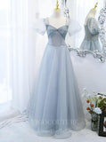 Puffed Sleeve Sparkly Tulle Prom Dress 20509