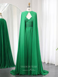 Prom Dress 2025 Purple Chiffon Sheath Prom Dresses Cape Sleeve Mother of the Bride Dress 24441-unique elegant Prom Dresses-Green-Custom Size-vigocouture