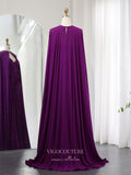 Prom Dress 2025 Purple Chiffon Sheath Prom Dresses Cape Sleeve Mother of the Bride Dress 24441-unique elegant Prom Dresses-Purple-Custom Size-vigocouture