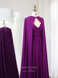 Prom Dress 2025 Purple Chiffon Sheath Prom Dresses Cape Sleeve Mother of the Bride Dress 24441-unique elegant Prom Dresses-Purple-Custom Size-vigocouture