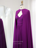 Prom Dress 2025 Purple Chiffon Sheath Prom Dresses Cape Sleeve Mother of the Bride Dress 24441-unique elegant Prom Dresses-Purple-Custom Size-vigocouture