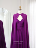 Prom Dress 2025 Purple Chiffon Sheath Prom Dresses Cape Sleeve Mother of the Bride Dress 24441-unique elegant Prom Dresses-Purple-Custom Size-vigocouture