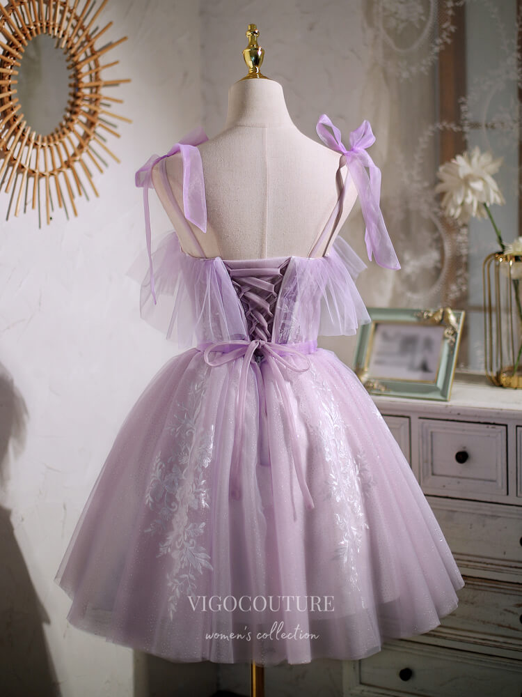 Sweet Purple A-line Short Party Dress Homecoming Dress with Ribbon Purple / 18 Sweet Purple A-line Short Party Dress Homecoming Dress with Ribbon Purple / 18