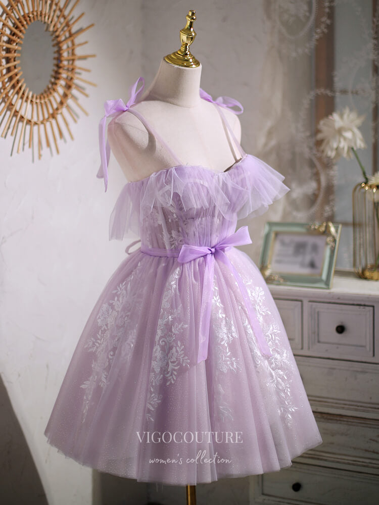 Sweet Purple A-line Short Party Dress Homecoming Dress with Ribbon Purple / 18 Sweet Purple A-line Short Party Dress Homecoming Dress with Ribbon Purple / 18