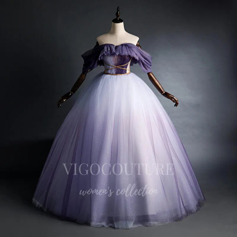 Purple Ombre Lace Applique Sweet 16 Dresses Off the Shoulder Ball