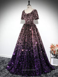 Prom Dresses 2025 to impress Purple Ombre Sequin Prom Dresses with Short Sleeve, Sparkly Quinceanera Dresses BG028-vigocouture-vigocouture