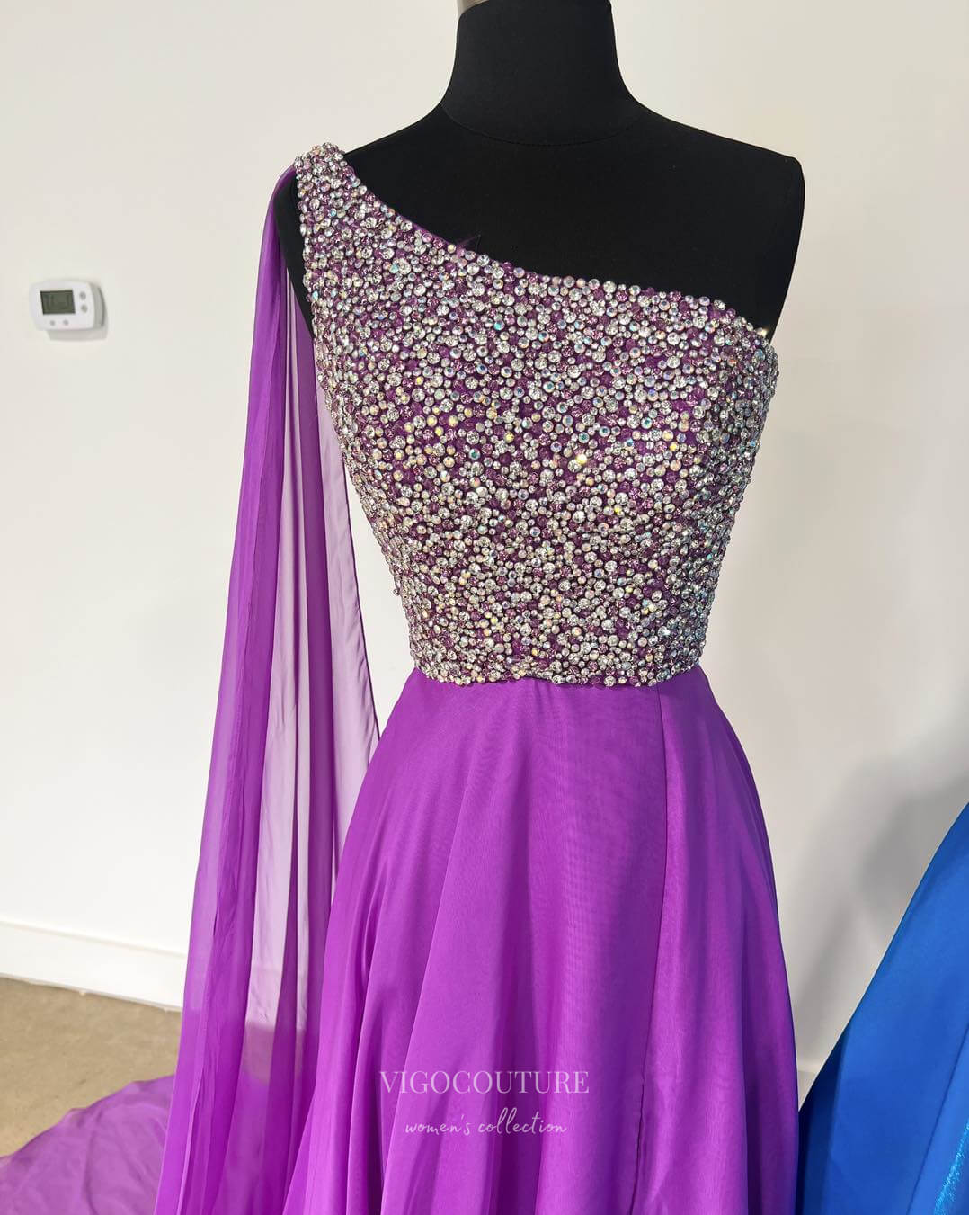 Prom Dress 2025 Purple One Shoulder Prom Dresses Beaded Evening Dress 24020-unique elegant Prom Dresses-Purple-Custom Size-vigocouture