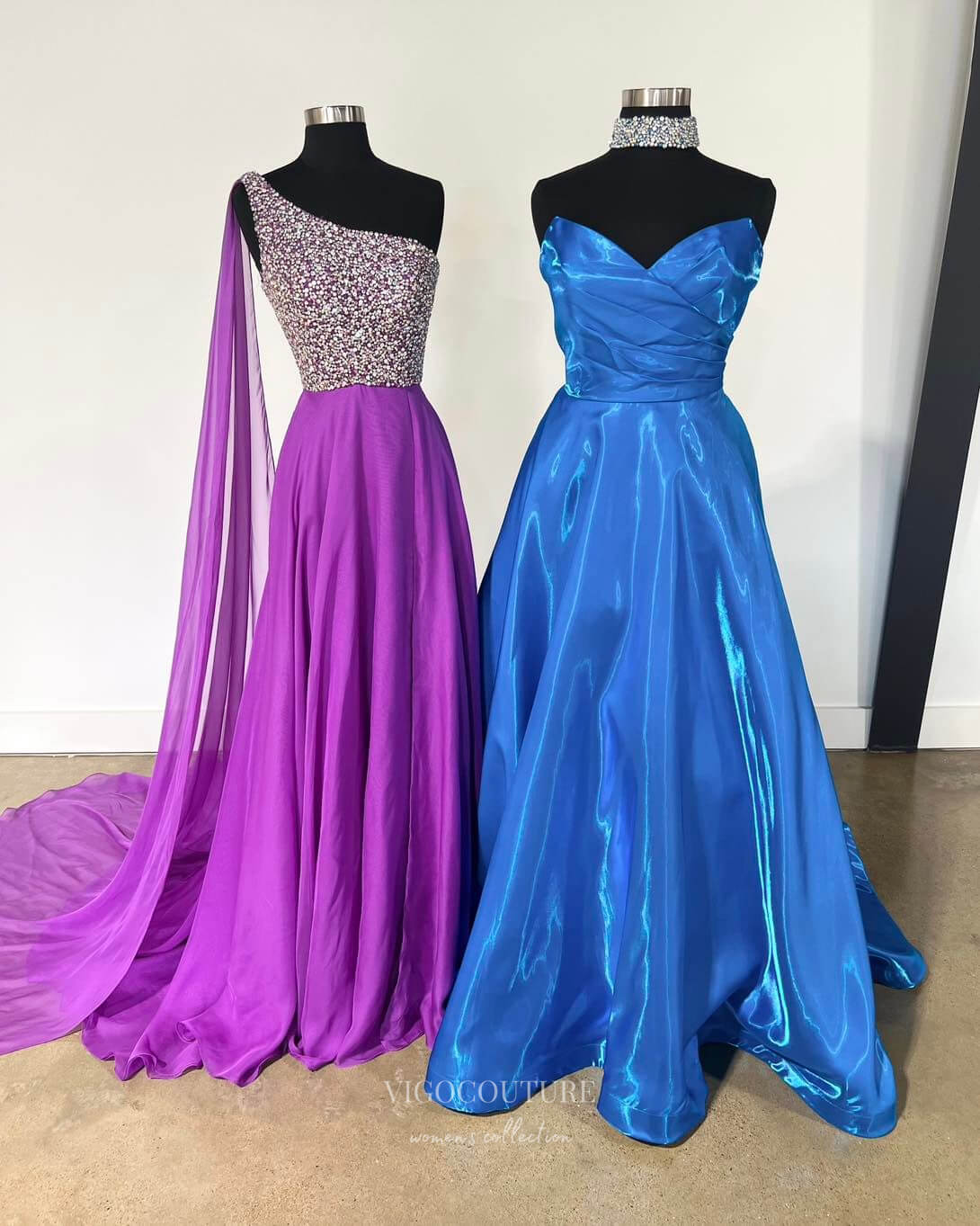 Prom Dress 2025 Purple One Shoulder Prom Dresses Beaded Evening Dress 24020-unique elegant Prom Dresses-Purple-Custom Size-vigocouture