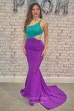 Prom Dress 2025 Purple Satin Mermaid Prom Dresses One Shoulder Evening Dress 22008-unique elegant Prom Dresses-Purple-Custom Size-vigocouture