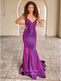 Prom Dress 2025 Purple Sparkly Satin Prom Dresses Mermaid Spaghetti Strap Evening Dress 22020-unique elegant Prom Dresses-Purple-Custom Size-vigocouture