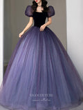 Prom Dress 2025 Purple Sparkly Tulle Prom Dresses Puffed Sleeve Evening Dress 21829-unique elegant Prom Dresses-Purple-US2-vigocouture