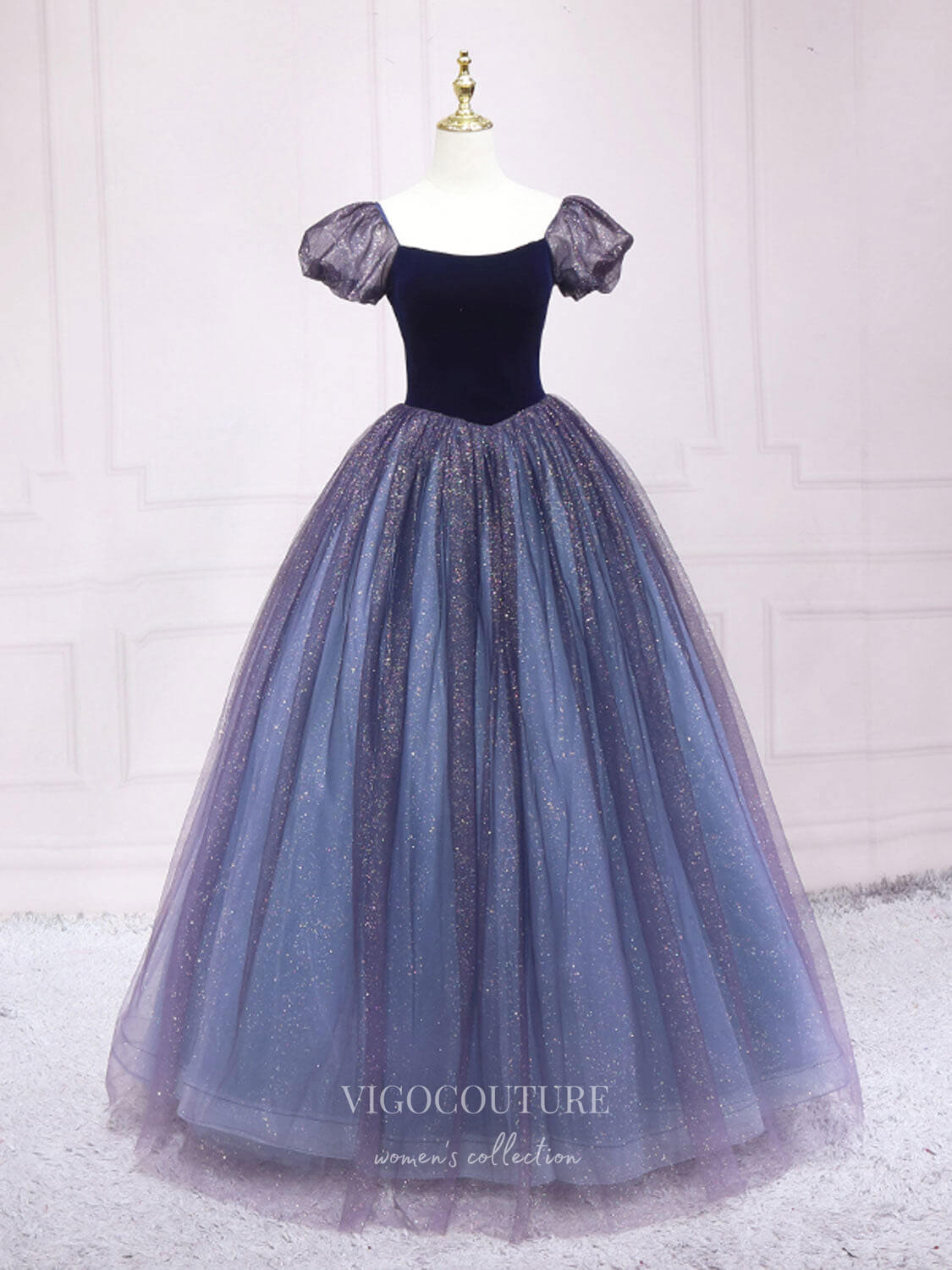 Prom Dress 2025 Purple Sparkly Tulle Prom Dresses Puffed Sleeve Evening Dress 21829-unique elegant Prom Dresses-Purple-US2-vigocouture