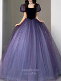 Prom Dress 2025 Purple Sparkly Tulle Prom Dresses Puffed Sleeve Evening Dress 21829-unique elegant Prom Dresses-Purple-US2-vigocouture