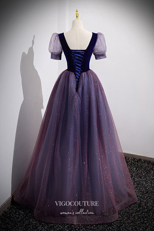 Prom Dress 2025 Purple Sparkly Tulle Puffed Sleeve Formal Dress A-Line Prom Dresses 21661-unique elegant Prom Dresses-Purple-US2-vigocouture