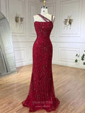 Prom Dress 2025 Radiant Beaded Mermaid Pageant Dresses Spaghetti Strap Evening Dress 25022-unique elegant Prom Dresses-Red-US2-vigocouture