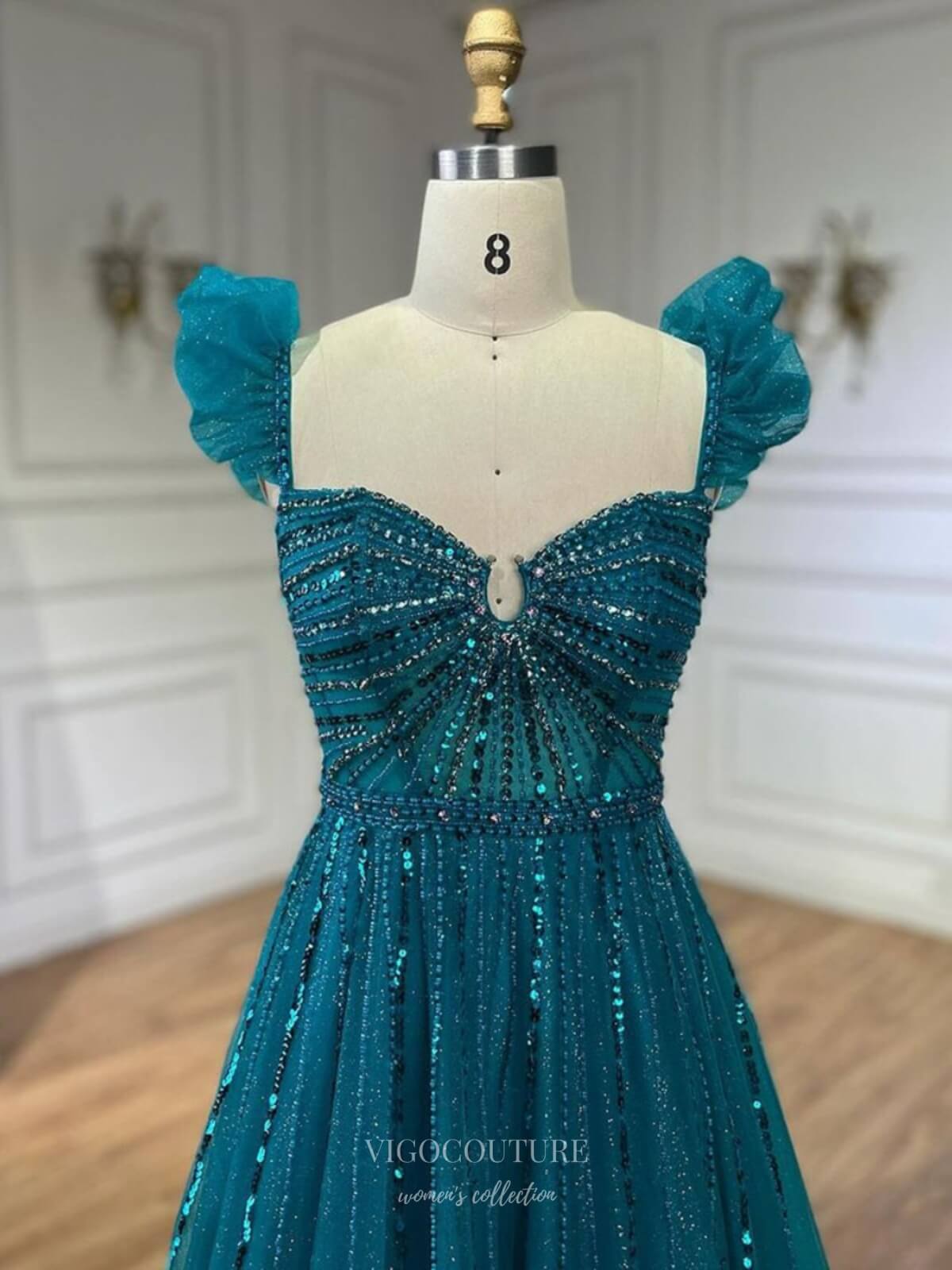 Prom Dress 2025 Radiant Beaded Spaghetti Strap Prom Dresses Sparkly Tulle Pageant Dress 25007-unique elegant Prom Dresses-Blue-US2-vigocouture