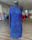 Short Prom Dresses 2025 Radiant One Shoulder Hoco Dress Sequin Bodycon Dress hc271-Prom Dresses-vigocouture-Blue-US0-vigocouture