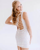 Short Prom Dresses 2025 Radiant One Shoulder Hoco Dress Sequin Bodycon Dress hc281-Prom Dresses-vigocouture-White-US0-vigocouture