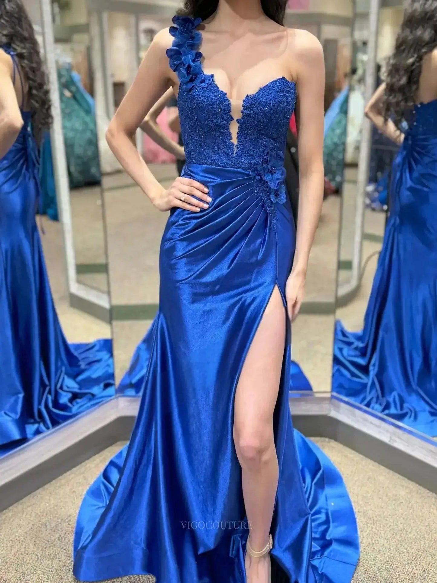 Prom Dresses 2025 to impress Radiant Satin Mermaid Prom Dresses 2025 with Floral One Shoulder, Sweetheart Neck & Slit – 25115-vigocouture-vigocouture