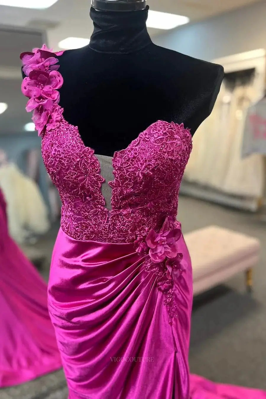 Prom Dresses 2025 to impress Radiant Satin Mermaid Prom Dresses 2025 with Floral One Shoulder, Sweetheart Neck & Slit – 25115-vigocouture-vigocouture