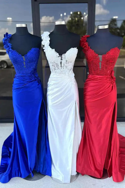 Prom Dresses 2025 to impress Radiant Satin Mermaid Prom Dresses 2025 with Floral One Shoulder, Sweetheart Neck & Slit – 25115-vigocouture-Custom Colors-Custom Size-vigocouture