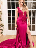 Prom Dresses 2025 to impress Radiant Satin Mermaid Prom Dresses 2025 with Floral One Shoulder, Sweetheart Neck & Slit – 25115-vigocouture-Fuchsia-Custom Size-vigocouture