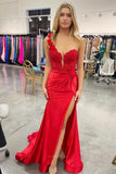 Prom Dresses 2025 to impress Radiant Satin Mermaid Prom Dresses 2025 with Floral One Shoulder, Sweetheart Neck & Slit – 25115-vigocouture-Red-Custom Size-vigocouture