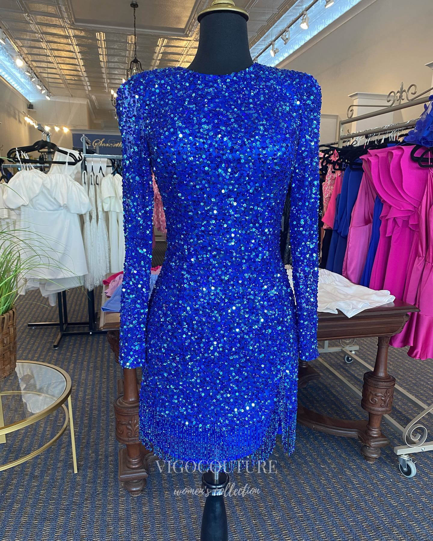 Short Prom Dresses 2025 Radiant Sequin Hoco Dress Long Sleeve Bodycon Dress hc288-Prom Dresses-vigocouture-Blue-US0-vigocouture